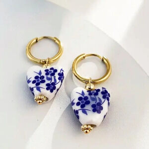 Porcelain Portofino Heart Stainless Steel Pearl Earrings